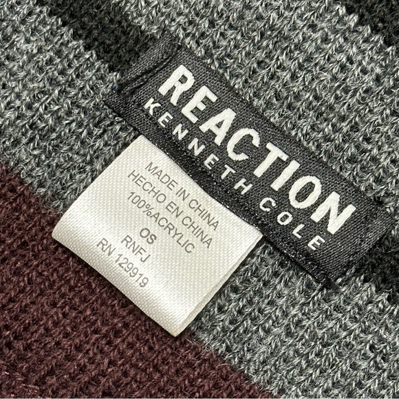 Reaction Kenneth Cole KC Mens Gift Set Winter Scarf Uncuffed Beanie Hat Charcoal - Picture 13 of 14